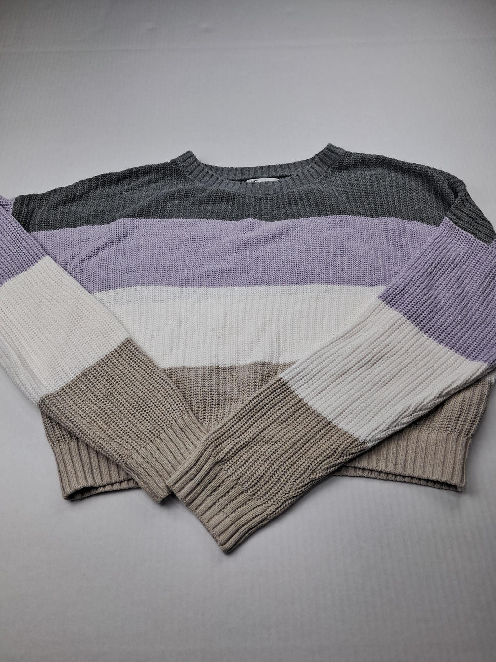 Hollister Striped Crewneck Sweater - Gray, Lavender, Cream, Taupe